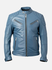 Valdrick Blue Leather Racer Jacket