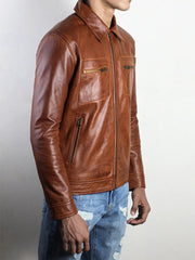 IronHaven Men's Cognac Brown Rugged Lambskin Leather Jacket