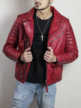 Zerick Dark Red Biker Leather Jacket