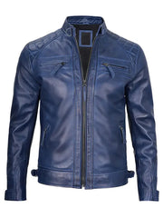 Diamond Classic Blue Leather Jacket