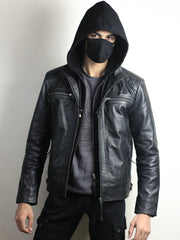 Men's Diamond Classic Leather Jacket With Hood