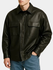 Men's Leather Oversized Shirt Jacket