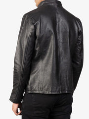 Men's Black Stand Collar Leather Jacket
