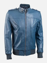 Eldren Blue Bomber Leather Jacket