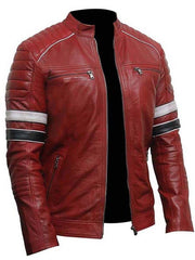 Men's Striped Cafe Racer Biker Jacket