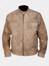 Branton Khaki Distressed Cafe Racer Jacket