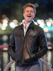 Wolves 2024 Brad Pitt Black Leather Jacket