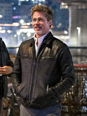 Wolves 2024 Brad Pitt Black Leather Jacket