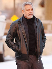 Wolves 2024 George Clooney Black Leather Jacket