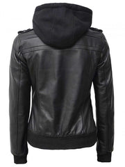 Olivia Black Real Leather Jacket With Hood