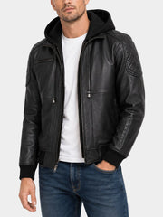 Orsley Black Hooded Leather Jacket