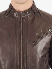 Mens Dark Brown Padded Sleeves Hooded Leather Jacket