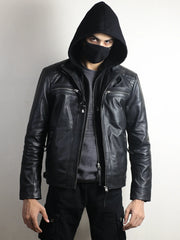 Men's Diamond Classic Leather Jacket With Hood