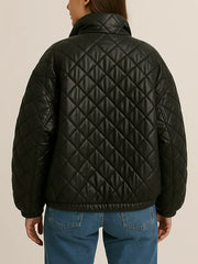Women's Quilted Oversized Bomber Leather Jacket