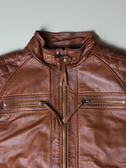 Men's Brown Diamond Classic Leather Jacket With Hood