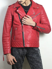 Zerick Red Biker Leather Jacket