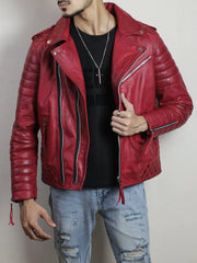Zerick Dark Red Biker Leather Jacket