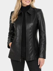 Remi Black Leather Car Coat