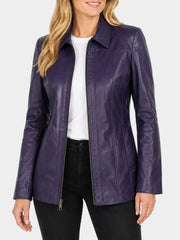 Remi Purple Leather Car Coat