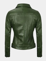 Women's Green Trucker Leather Jacket – Real Lambskin