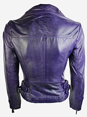 Women's Short Fitted Purple Leather Jacket