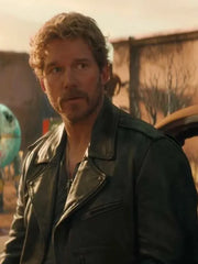 The Electric State 2025 Chris Pratt Leather Black Jacket