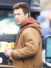 The Running Man Glen Powell Brown Hooded Jacket