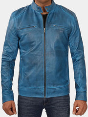 Declan Vintage Blue Racer Leather Jacket
