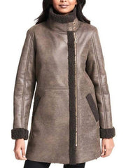 Women Asymmetrical Zip Sheepskin Leather Coat