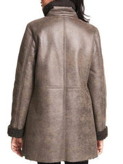 Women Asymmetrical Zip Sheepskin Leather Coat