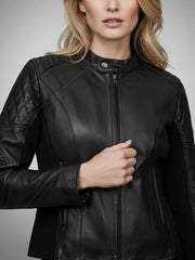 Women's Stretch Black Leather Jacket