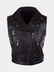 Women's Black Leather Motorcycle Vest