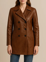 Women's Brown Leather Peacoat