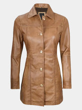 Women's Camel Brown Real Sheepskin Leather Coat