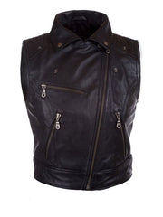 Women's Black Leather Motorcycle Vest