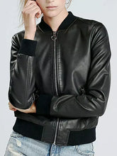 Women's Lambskin Leather Bomber Jacket