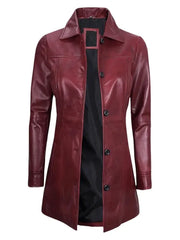 Women's Maroon Premium Real Sheepskin Leather Coat