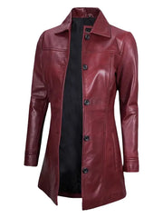 Women's Maroon Premium Real Sheepskin Leather Coat
