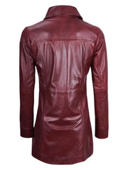 Women's Maroon Premium Real Sheepskin Leather Coat