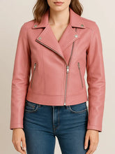 Women's Pink Faux Leather Jacket