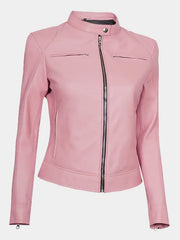 Declan Pink Cafe Racer Leather Jacket For Women
