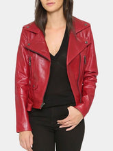 Womens Red Leather Biker Jacket