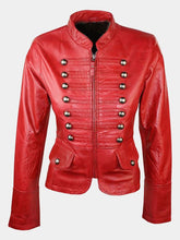 Women's Red Military Style Leather Jacket