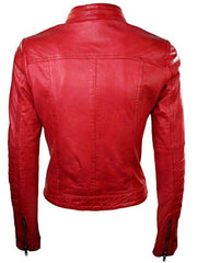 Women's Red Sheepskin Biker Jacket