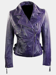 Women's Short Fitted Purple Leather Jacket