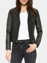 Women's Studded Black Biker Leather Jacket