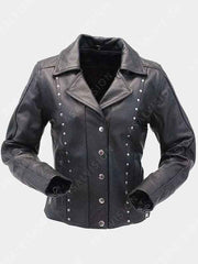 Womens Studded Black Leather Biker Jacket