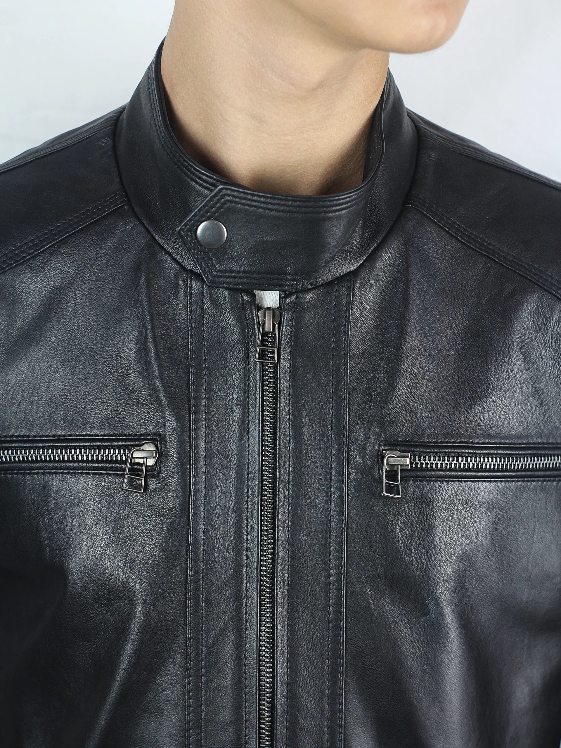 Zevian Men's Cafe Racer 2026 Black Leather Jacket