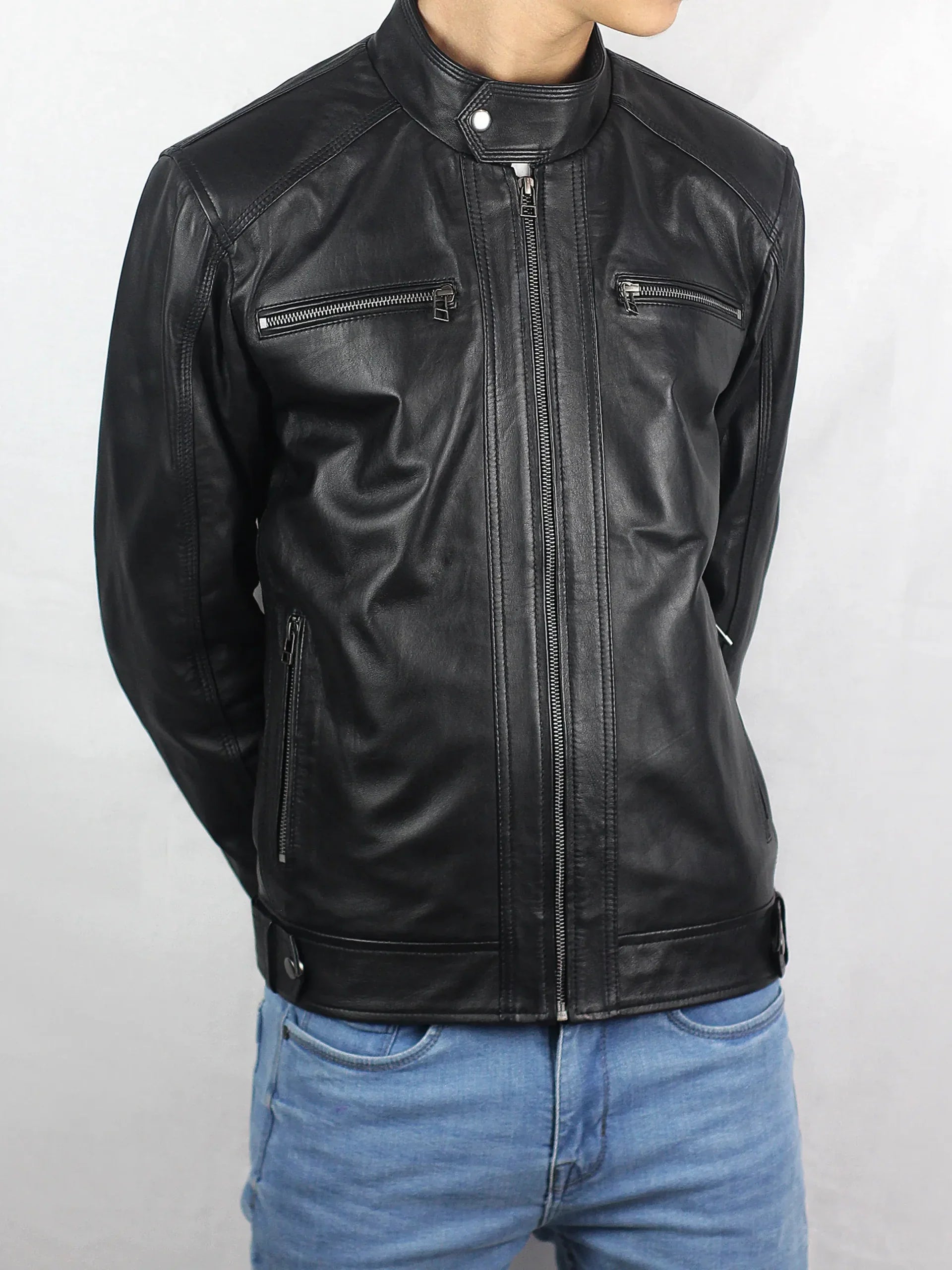 Zevian Men's Cafe Racer 2026 Black Leather Jacket