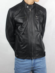 Zevian Men's Cafe Racer 2026 Black Leather Jacket